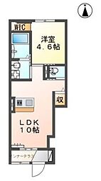 オアシス久米 1階1LDKの間取り