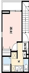 アズール西八王子 2階1Kの間取り