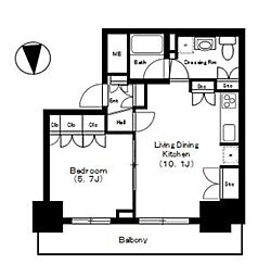 品川タワーフェイス 17階1LDKの間取り