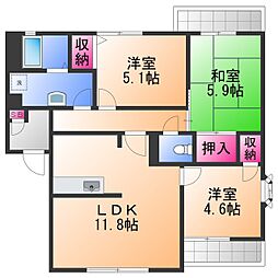 ウエストヴィラ　A 2階3LDKの間取り