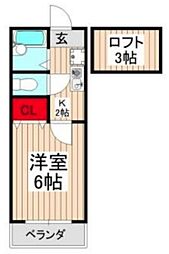 グローリーハイツ1 1Kの間取図画像