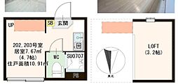 ハーモニーテラス大島2 ワンルームの間取図画像