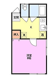 グレイス若草 1Kの間取図画像