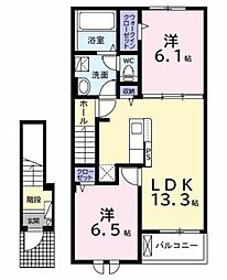 プランドールB 2階2LDKの間取り