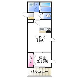 オアシスII 2階1LDKの間取り