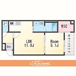 フジパレス秋月川田 1LDKの間取図画像