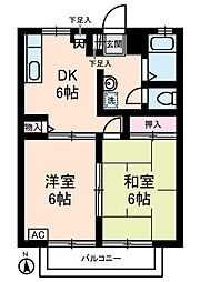 シャルマンS 1階2DKの間取り