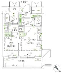 レフィール築地レジデンス 1DKの間取図画像