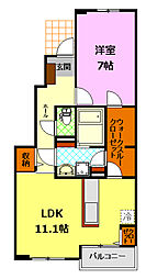 JR水戸線 結城駅 徒歩28分の賃貸アパート 1階1LDKの間取り