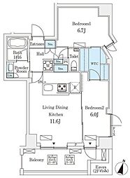 フルハウス飯田橋 2階2LDKの間取り