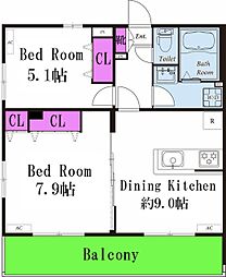リブリ・ドルフone 1階2DKの間取り