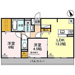 ひまわり 3階2LDKの間取り