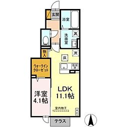 ヴァンベール 1階1LDKの間取り