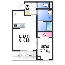 高石市千代田2丁目アパート 1LDKの間取図画像
