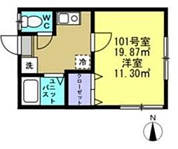 田野井ハイツ 1Kの間取図画像