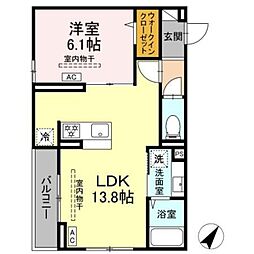 エスペリア淵野辺 2階1LDKの間取り