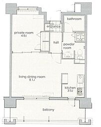 リアンシエルブルー東比恵 1LDKの間取図画像