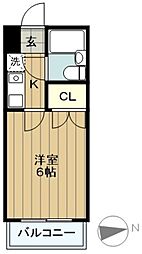 スカイコート多摩川第2 4階1Kの間取り
