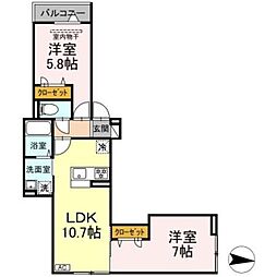 アンソレイエII 3階2LDKの間取り