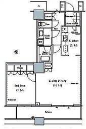 ザ・東京タワーズミッドタワー 18階1LDKの間取り