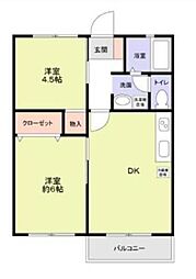グリーンリバー駒井2号棟 2DKの間取図画像