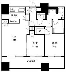 東京メトロ千代田線 赤坂駅 徒歩4分の賃貸マンション 11階2LDKの間取り