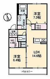 シャーメゾン初月2A 2LDKの間取図画像