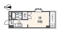 サンライズベル 2階1Kの間取り