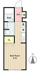 クレセール調布B 1階ワンルームの間取り