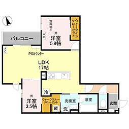 TORISIA長居大領 2LDKの間取図画像