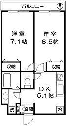 サンリット江北 2階2DKの間取り