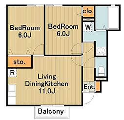 京王相模原線 多摩境駅 徒歩25分の賃貸アパート 1階2LDKの間取り