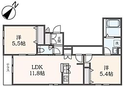 (仮称)稲城市押立ヘーベルメゾン 2LDKの間取図画像