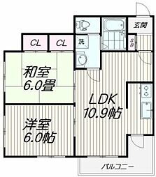 グランドハーミテージ 2階2LDKの間取り
