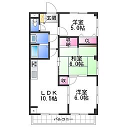 JR紀勢本線 宮前駅 3.4kmの賃貸マンション 3階3LDKの間取り