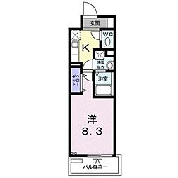 ホワイトマーベル 4階1Kの間取り