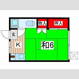 中伸荘 1階1Kの間取り