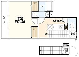 ウェルスクエアイズム四谷大京町 2階1Kの間取り