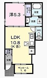 アルドーレI 1階1LDKの間取り