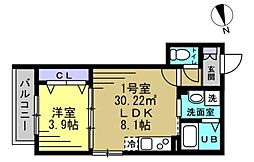 As Crest 2階1LDKの間取り