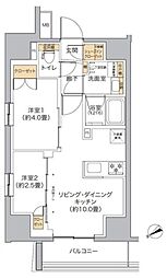 リビオメゾン新宿ウエスト 2階2LDKの間取り