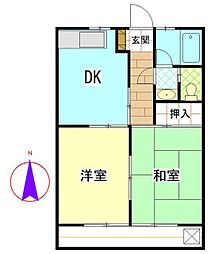 ウエスト21 2DKの間取図画像