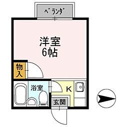 調布ハイムピア 2階1Kの間取り
