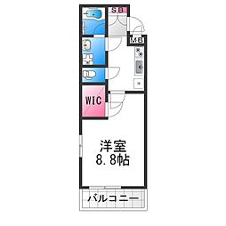グランピア鳳 2階1Kの間取り