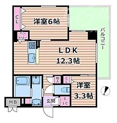 JR片町線(学研都市線) 徳庵駅 徒歩10分の賃貸マンション 4階2LDKの間取り