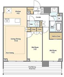 オアーゼ新宿市谷薬王寺 2階2LDKの間取り