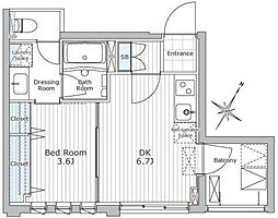 グランクリュ若松町 4階1DKの間取り