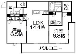 シャーメゾン レソール 2階2LDKの間取り