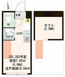 ハーモニーテラス高円寺南V 2階ワンルームの間取り