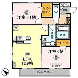 レーヴ 2LDKの間取図画像